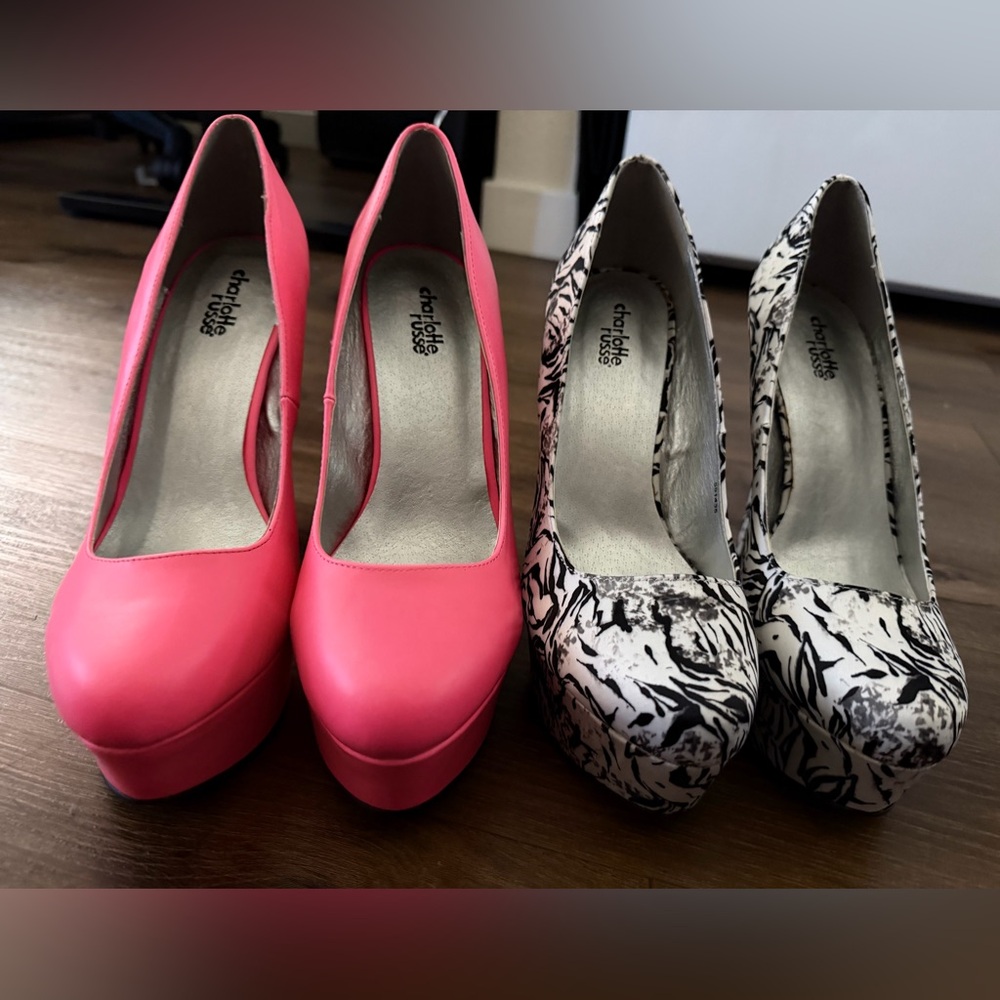 Charlotte Russe Pink and Zebra Print Heels
